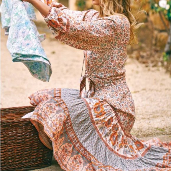 Jaded Peacock Boho Floral Print Midi Skirt